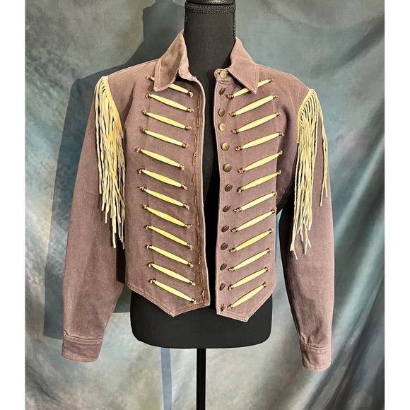 Double D Ranch Jackets & Blazers - Vintage Double D Ranch Wear S Western‎ Fringe Denim Jacket Application Women's S
